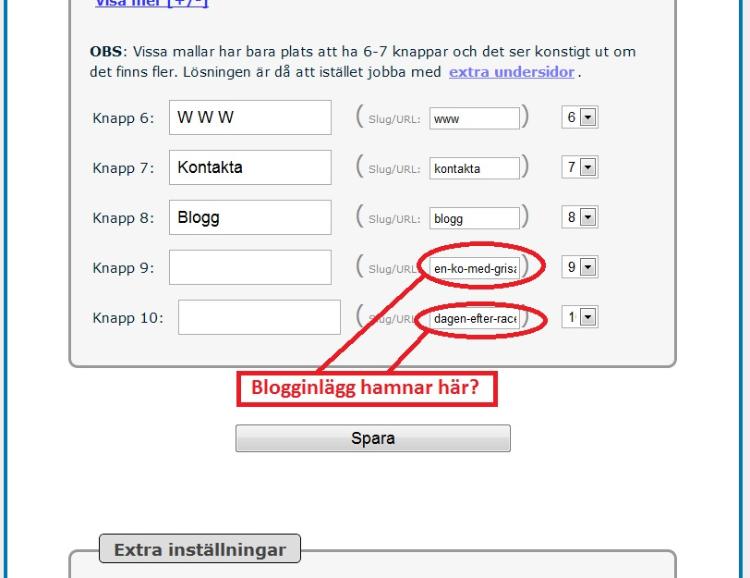 Blogginlägg lägger sig som slug url